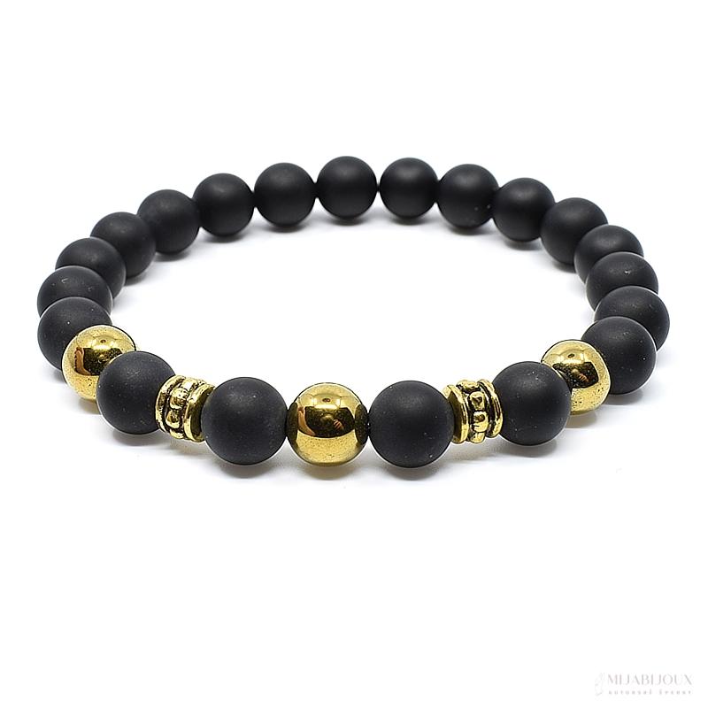 Náramek z minerálů onyx a hematit zlatý