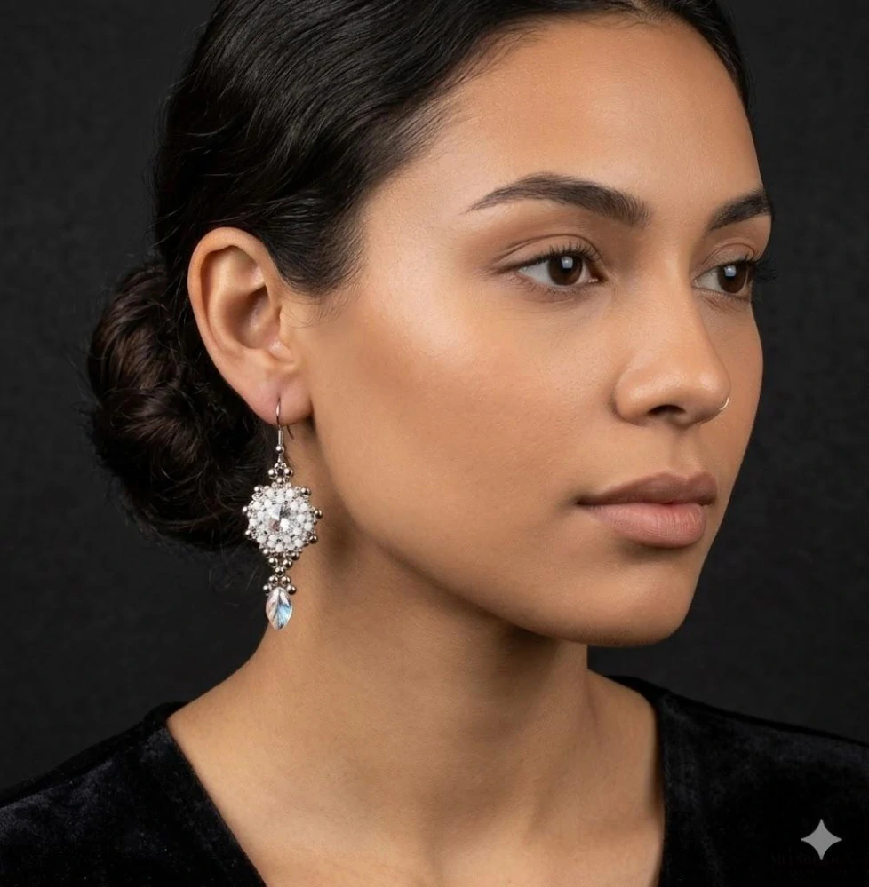 Elegantní šité náušnice s práskaným křišťálem