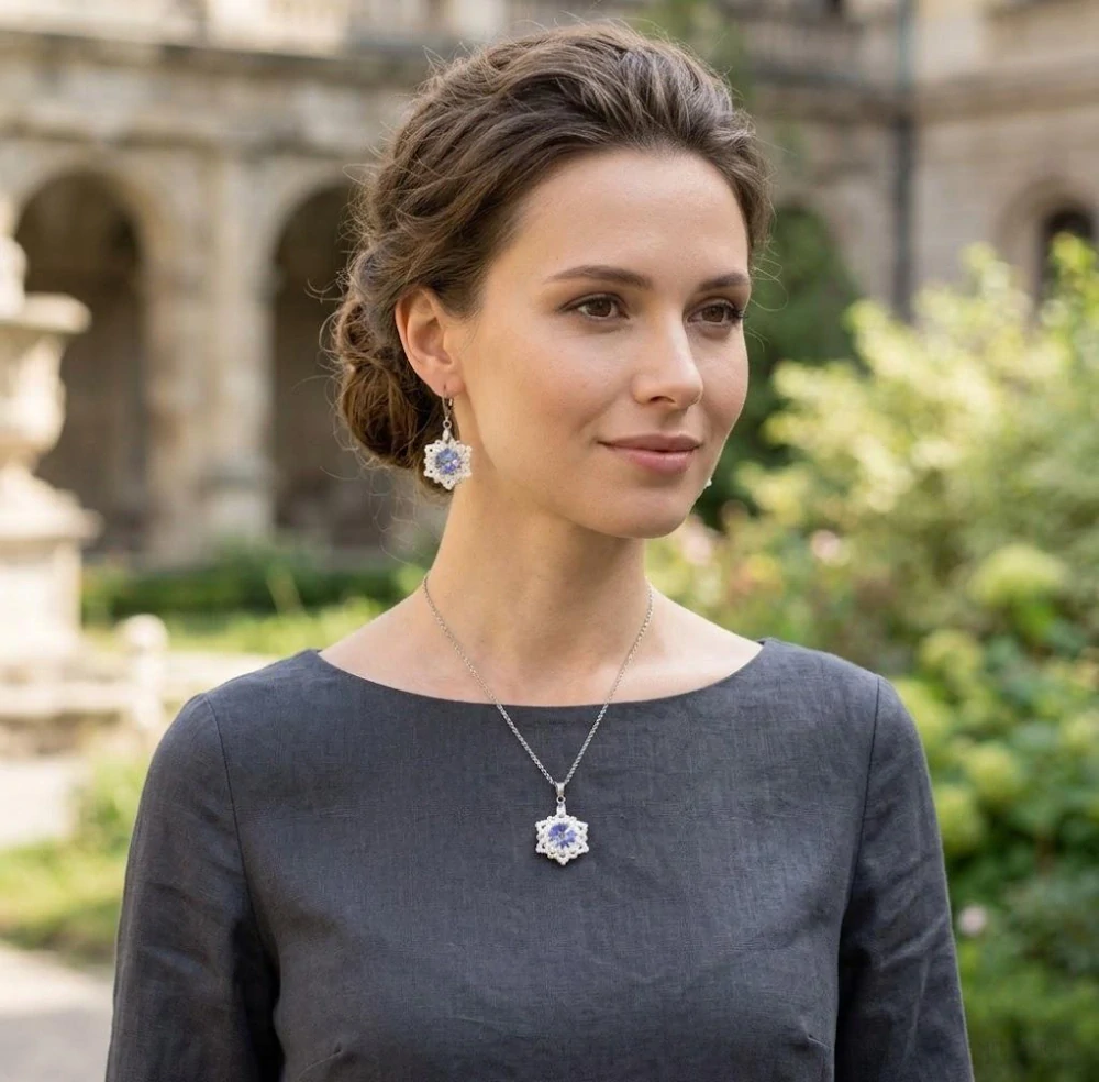 Elegantní šitá souprava šperků v bílé barvě